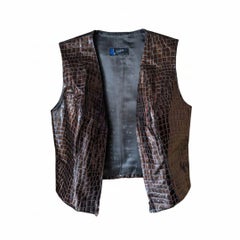 Claude Montana 1990s Croc-Embossed Vinyl Corset Vest - Bronze Chocolat