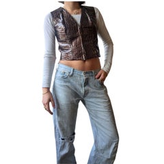 Claude Montana 1990s Croc-Embossed Vinyl Corset Vest - Bronze Chocolat