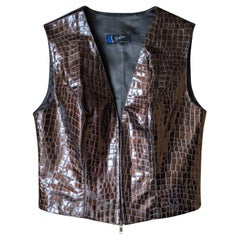 Claude Montana 1990s Croc-Embossed Vinyl Corset Vest - Bronze Chocolat