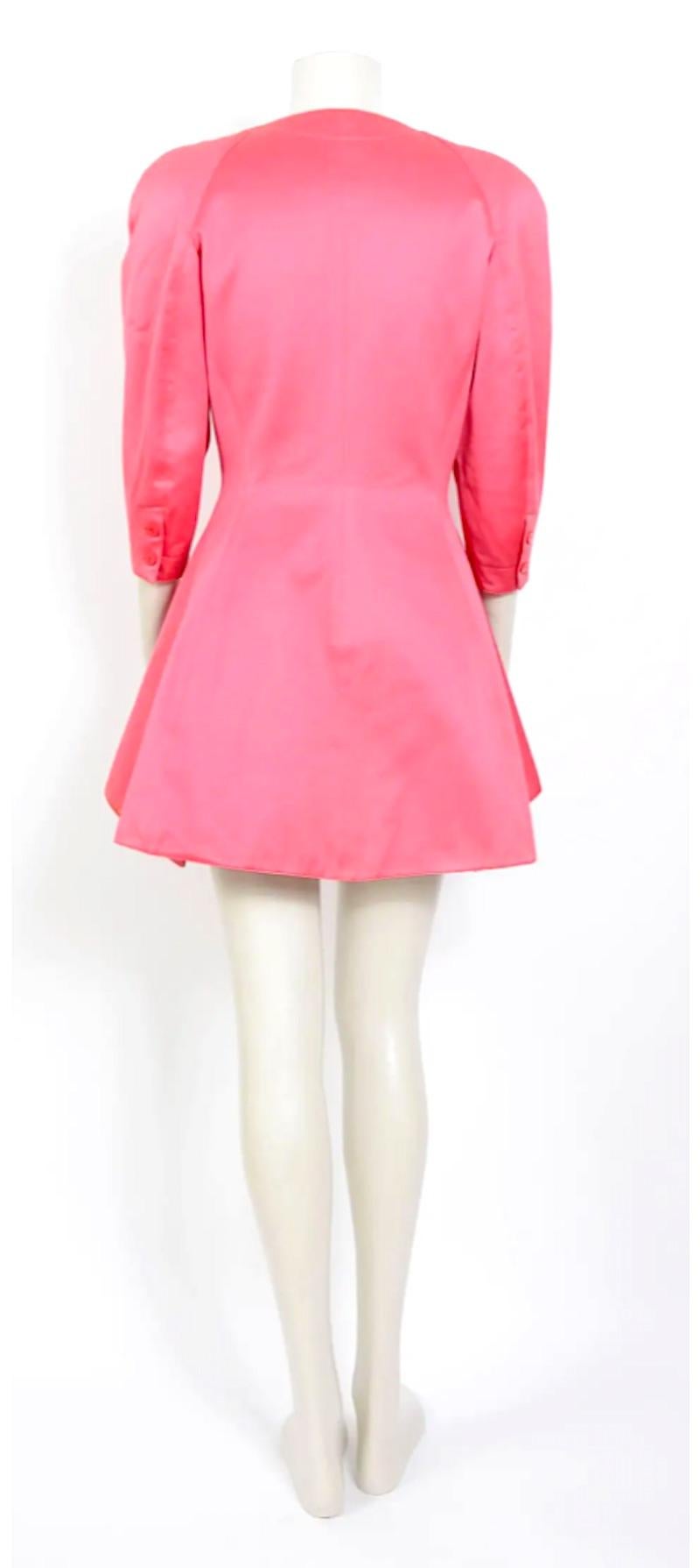 Pink Claude Montana 1990s vintage bold fuchsia pink peplum jacket and mini skirt 