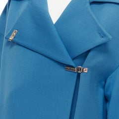 CLAUDE MONTANA 1991 Vintage blue wool metal clasp button oversize coat IT42 M