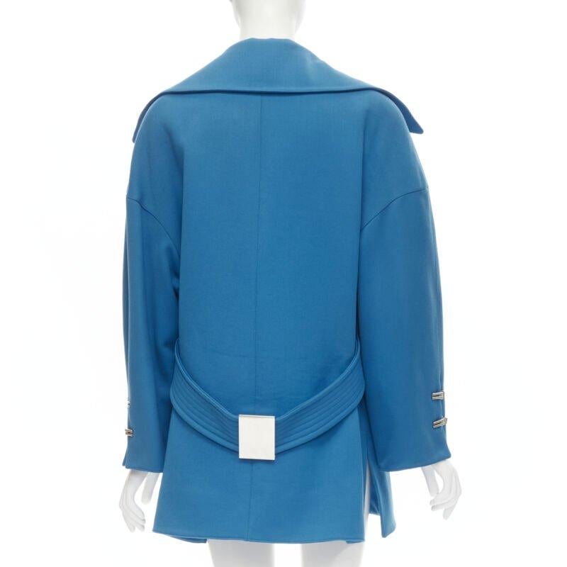 CLAUDE MONTANA 1991 Vintage blue wool metal clasp button oversize coat IT42 M For Sale 1