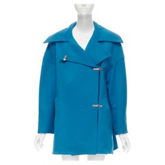 CLAUDE MONTANA 1991 Manteau oversize en laine bleue vintage avec fermoir en métal IT42 M