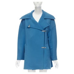 CLAUDE MONTANA 1991 Cappotto oversize in lana blu vintage con bottoni in metallo IT42 M