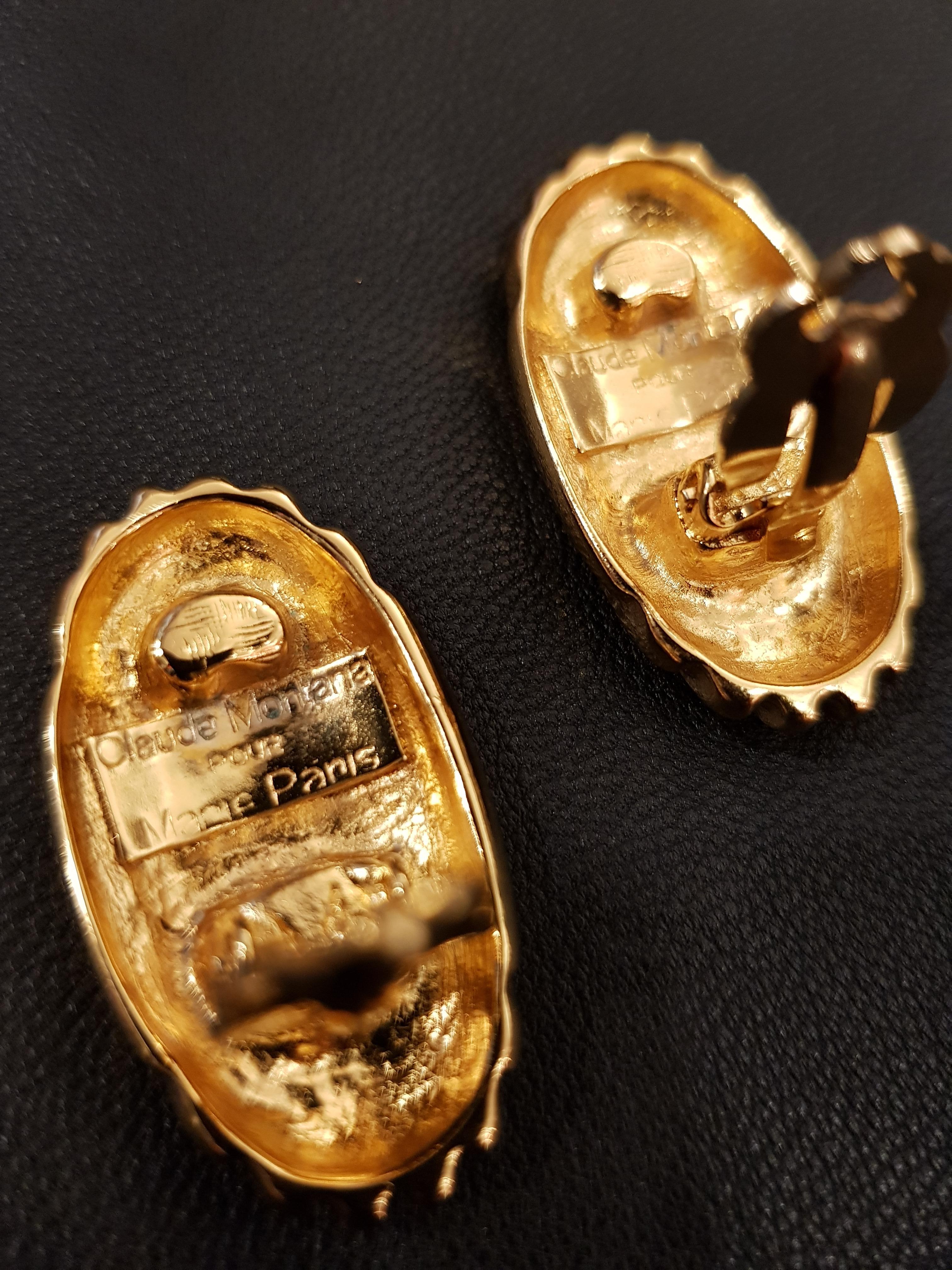Women's Rare 1980 CLAUDE MONTANA gold tone earrings For Sale