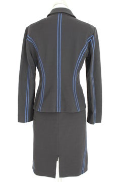 Claude Montana Black Blue Polyurethane Casual Skirt Suit