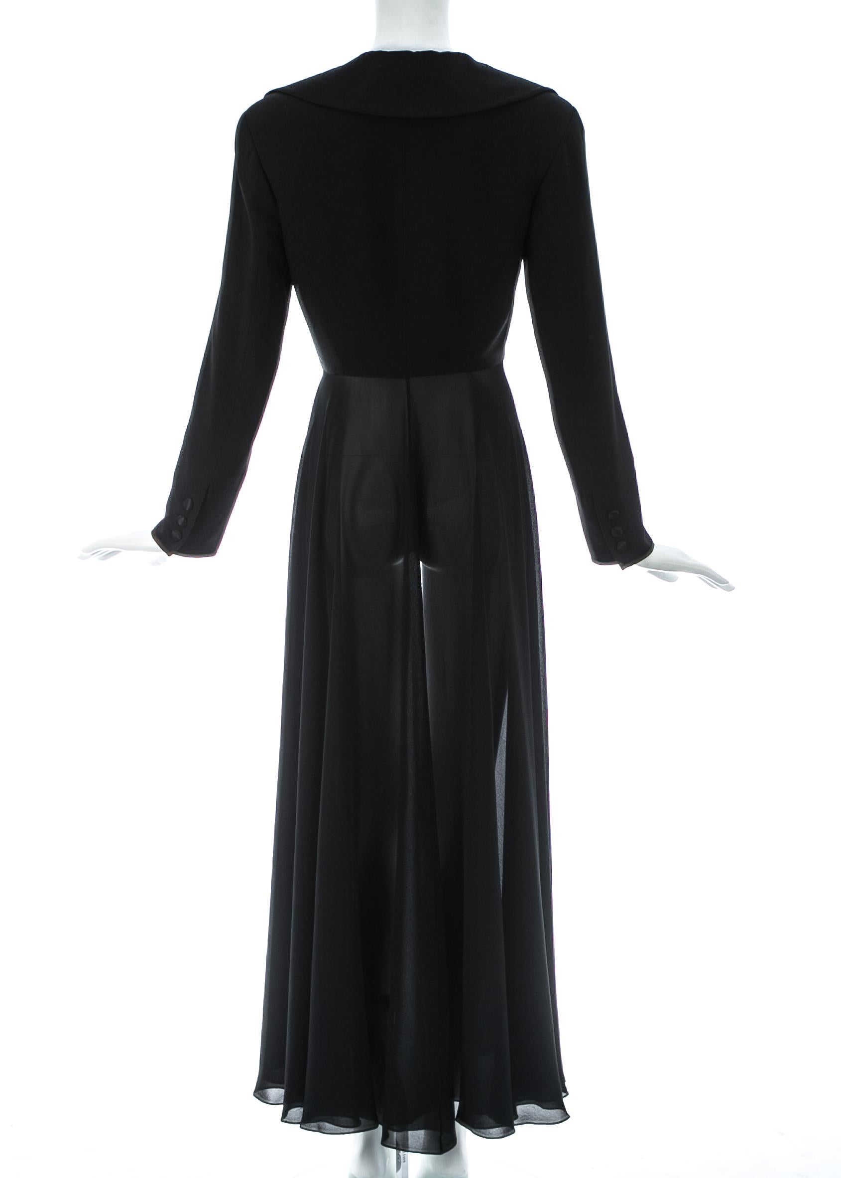 Black Claude Montana black evening jacket with chiffon train, c. 1990s