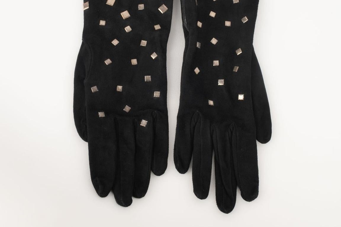Claude Montana Black Inside-Out Leather Gloves In Good Condition For Sale In SAINT-OUEN-SUR-SEINE, FR