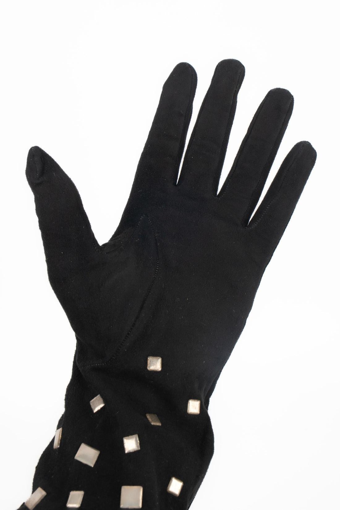 Claude Montana Black Inside-Out Leather Gloves For Sale 2