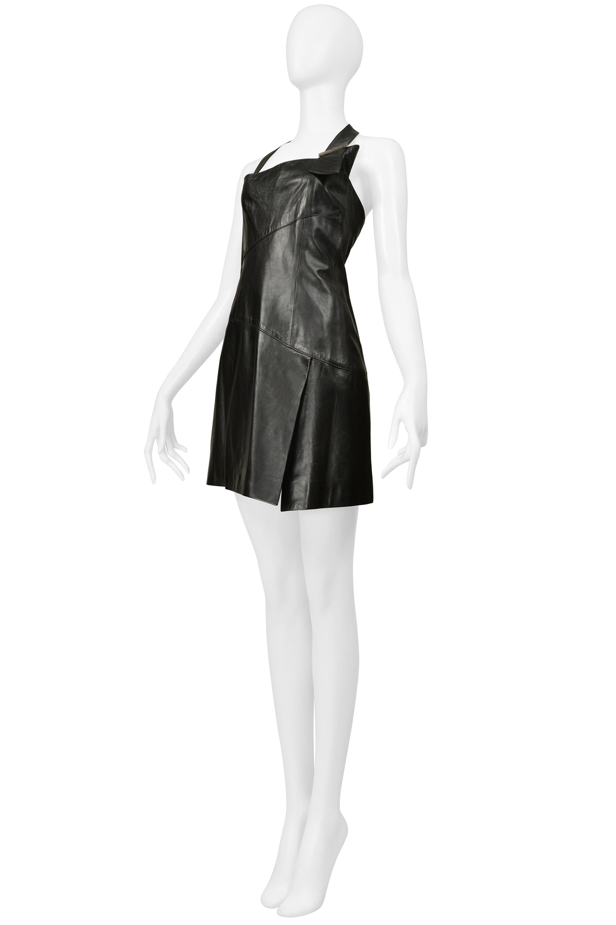 Claude Montana Black Leather Mini Dress 1999 In Excellent Condition For Sale In Los Angeles, CA