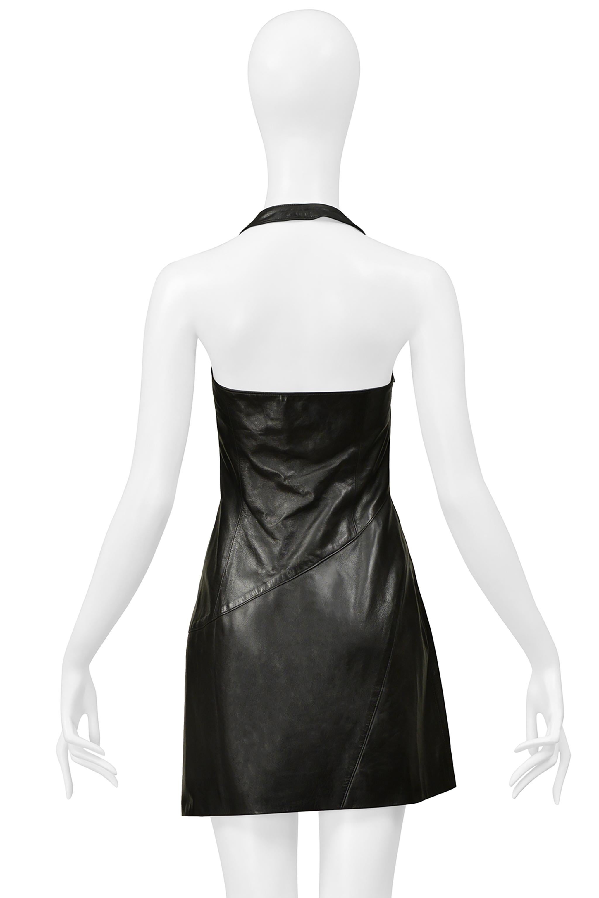 Claude Montana Black Leather Mini Dress 1999 For Sale 1