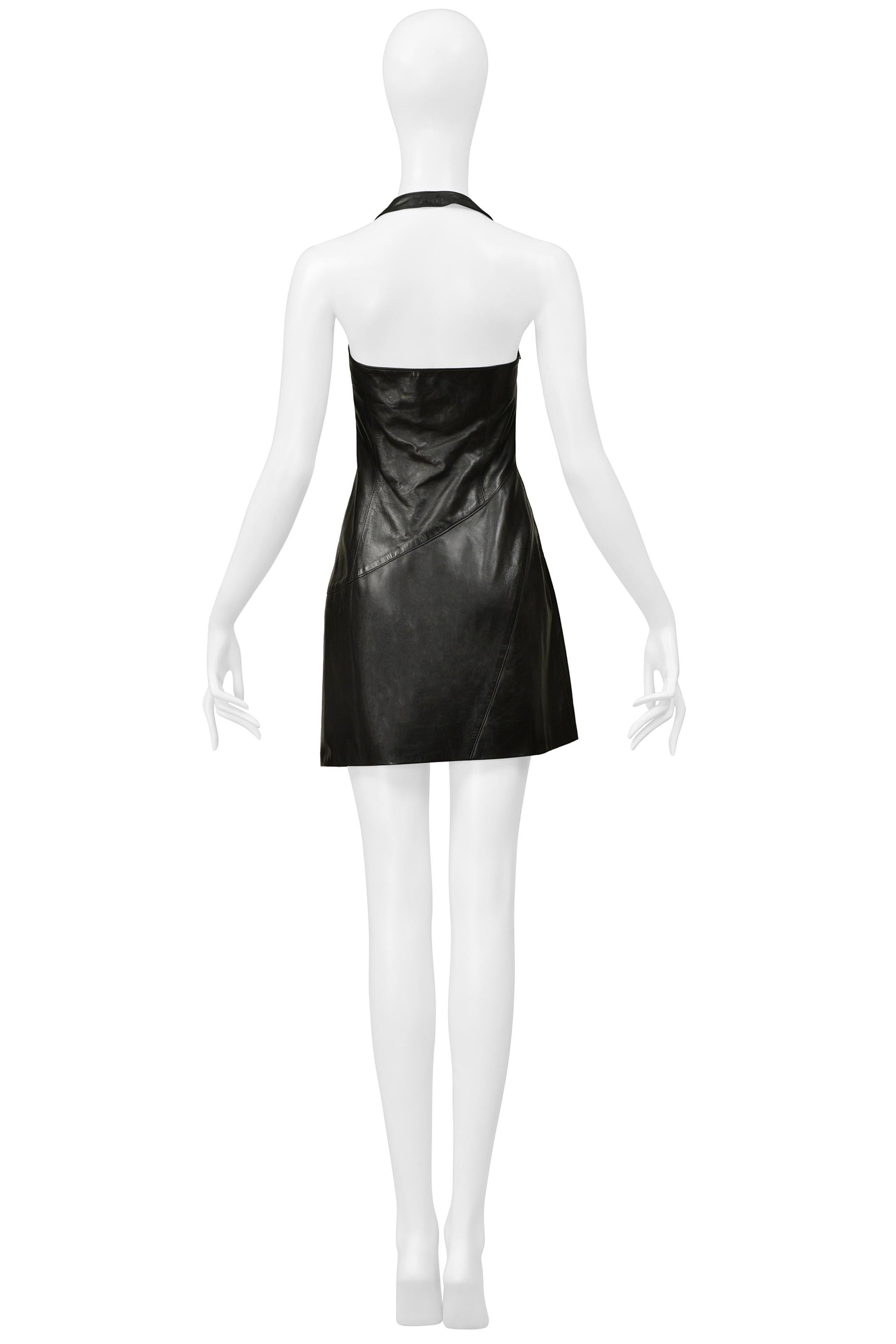 Claude Montana Black Leather Mini Dress 1999 For Sale 2
