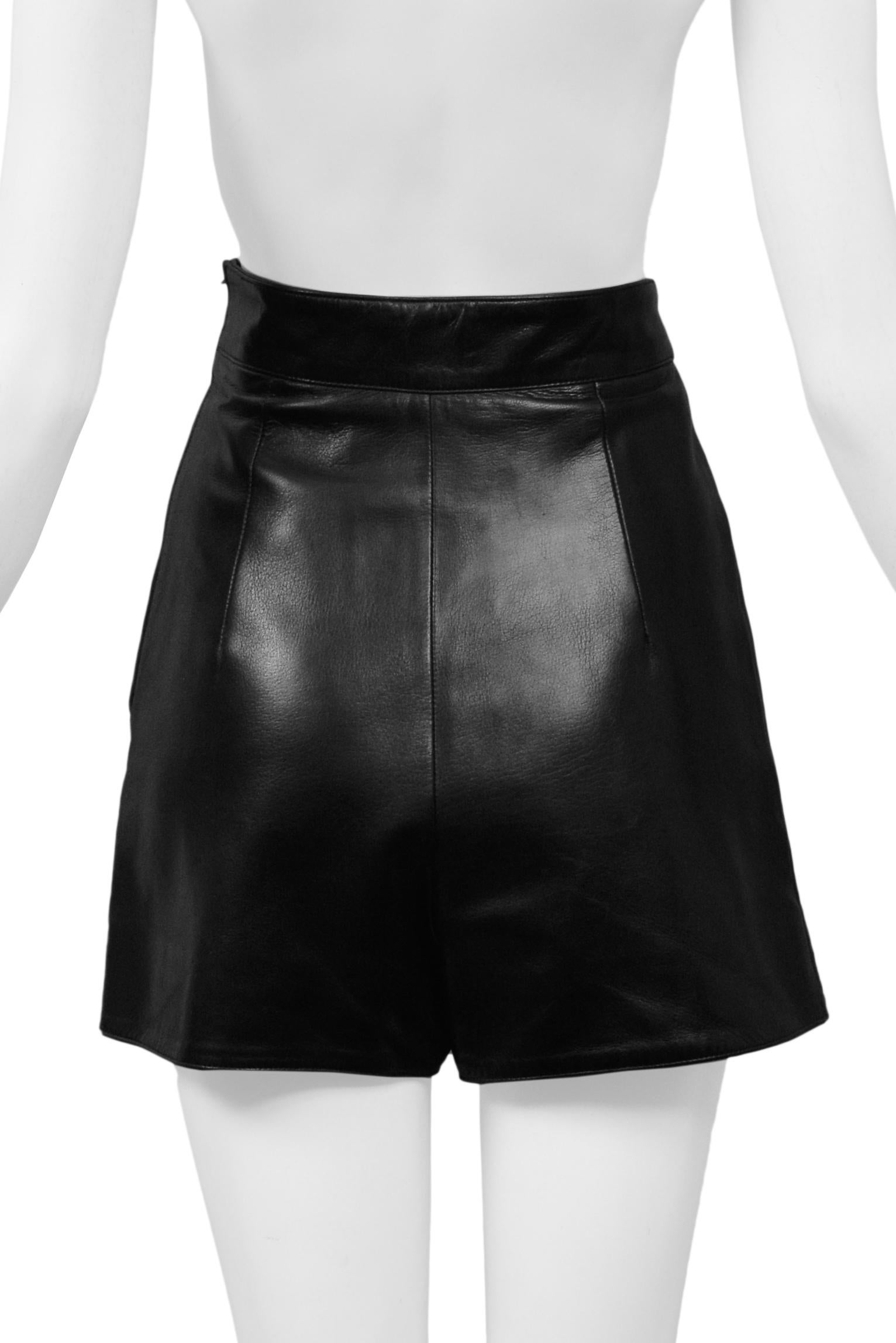 Claude Montana Black Leather Shorts with Gold Zippers For Sale 1