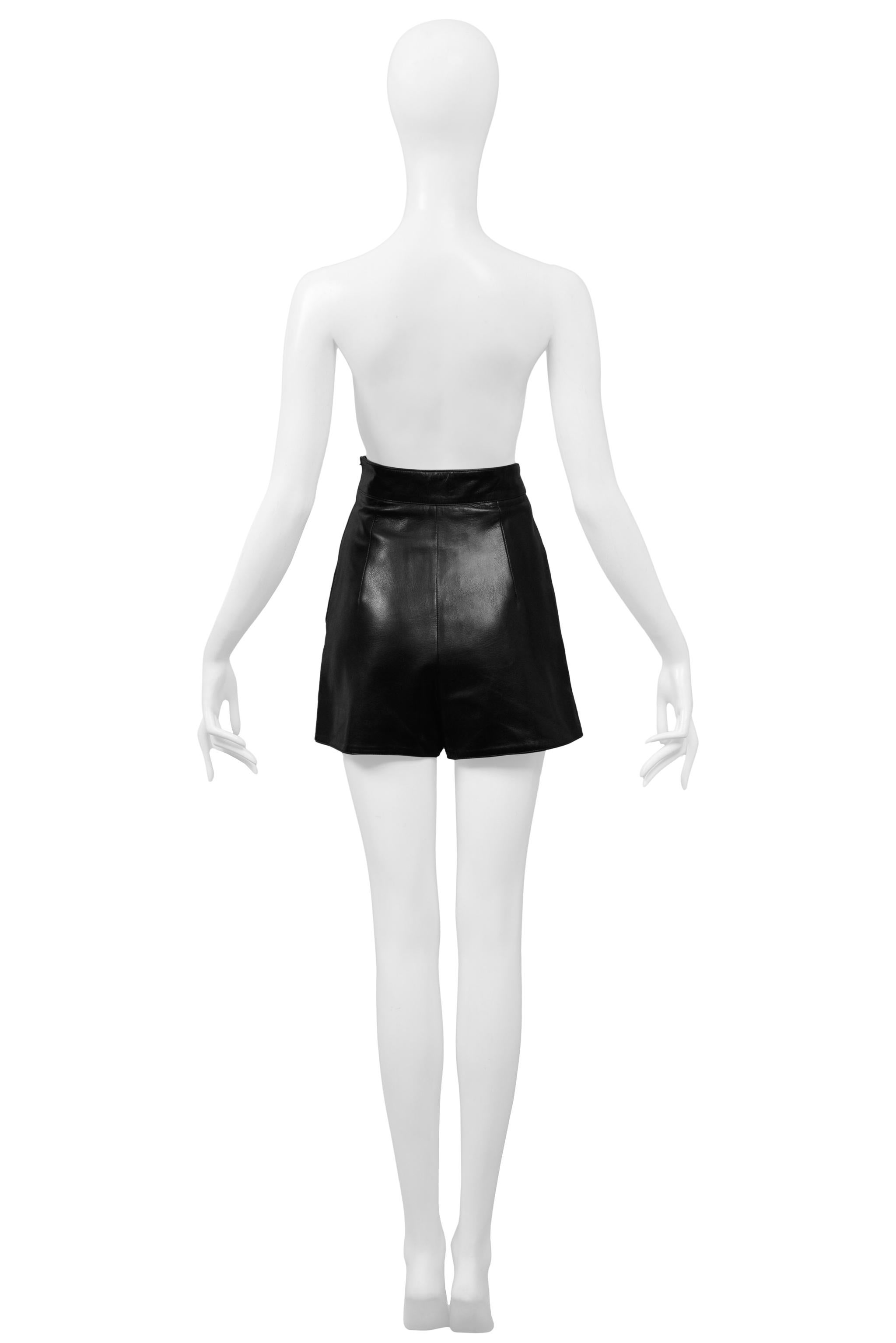 Claude Montana Black Leather Shorts with Gold Zippers For Sale 2