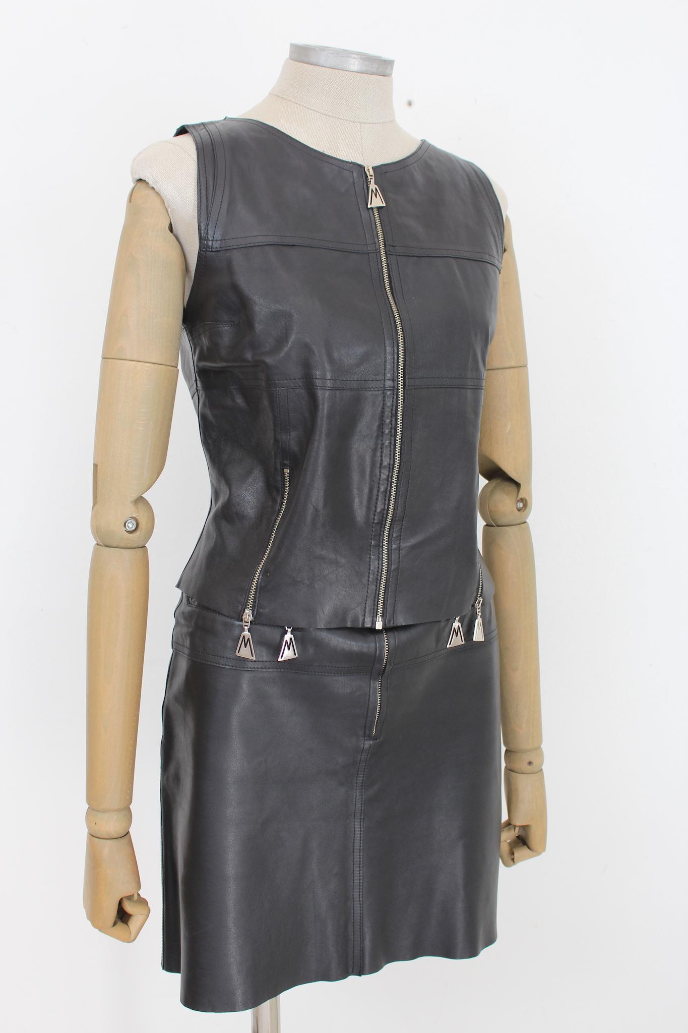 Women's Claude Montana Black Leather Vintage Biker Suit Vest