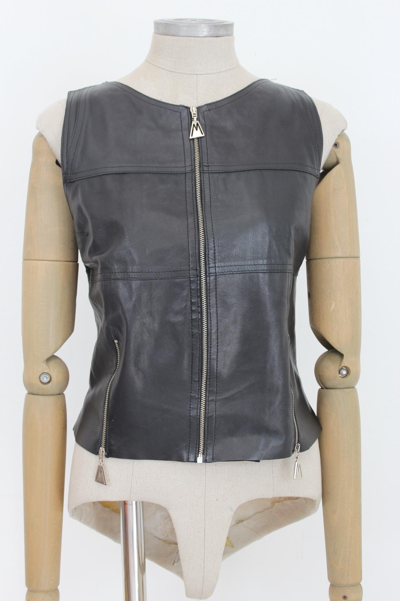 Claude Montana Black Leather Vintage Biker Suit Vest 1