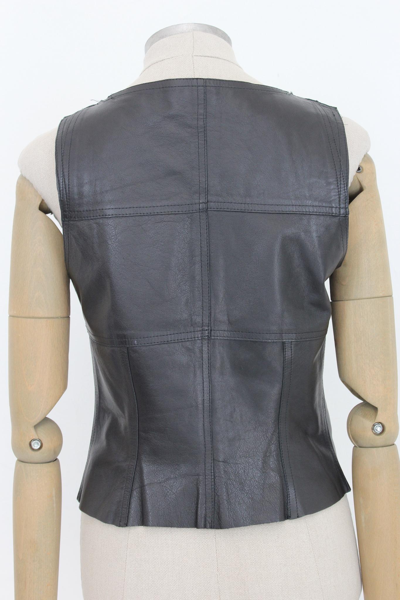 Claude Montana Black Leather Vintage Biker Suit Vest 2