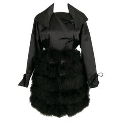 Claude Montana Black Satin and Marabou Feather Coat, 1993