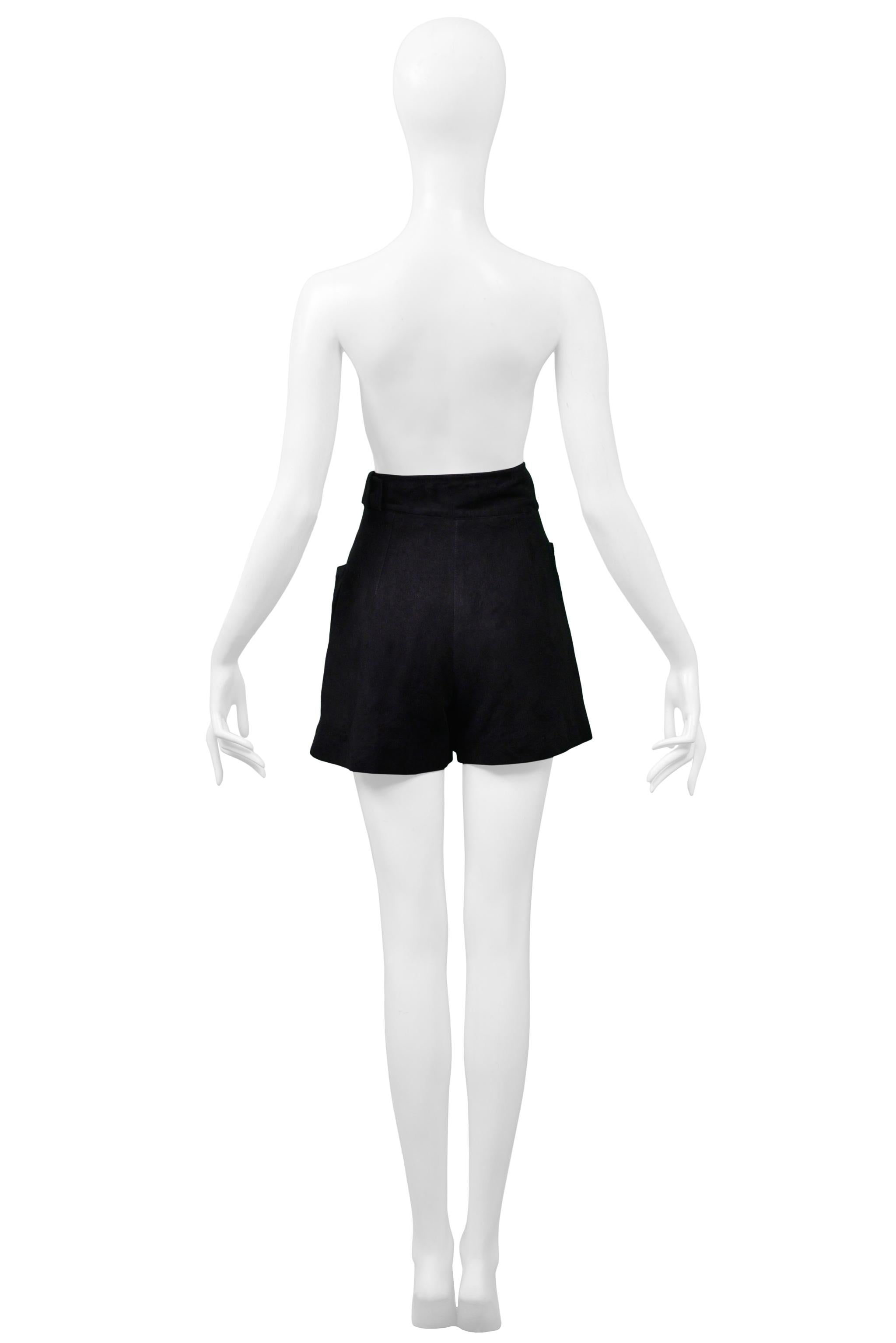 Claude Montana Black Suede Belted Shorts With Silver Buckle For Sale 1