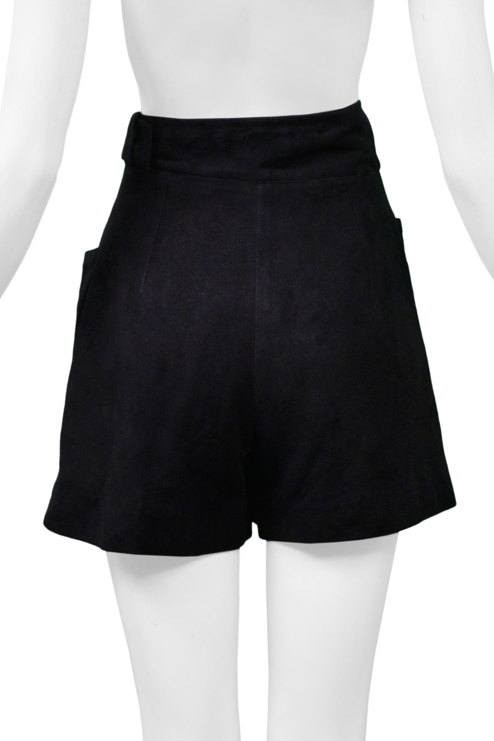 Claude Montana Black Suede Belted Shorts With Silver Buckle For Sale 2