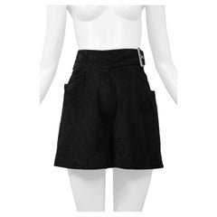 Claude Montana Black Suede Belted Shorts With Silver Buckle