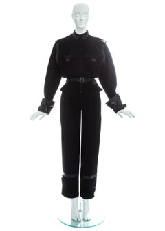 Claude Montana black wool and leather peplum jumpsuit, fw 1983