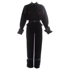 Claude Montana black wool and leather peplum jumpsuit, fw 1983