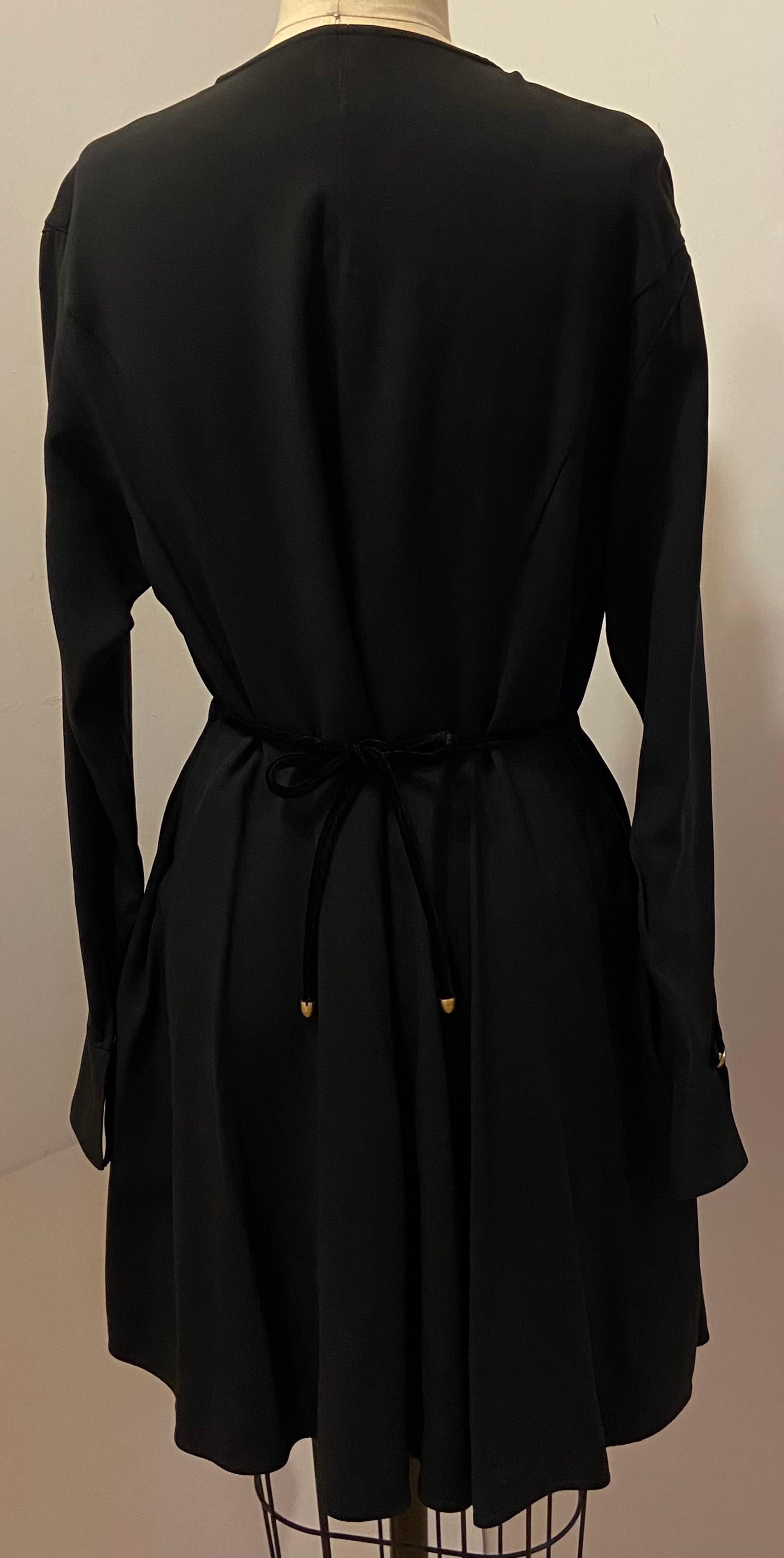 Claude Montana Black Wrap Dress/Optional Coat With Velvet Accents For Sale 8