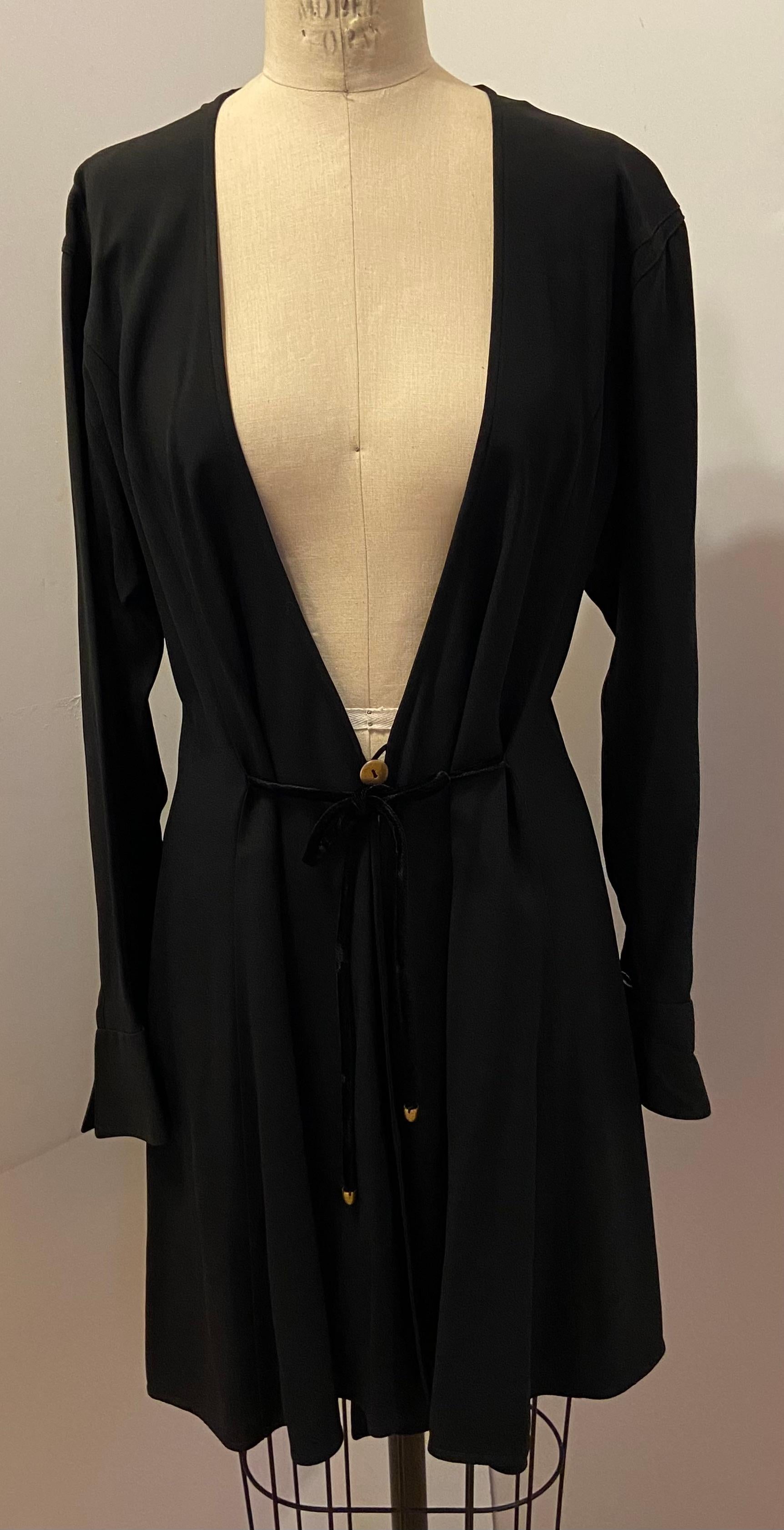 Claude Montana Black Wrap Dress/Optional Coat With Velvet Accents For Sale 9