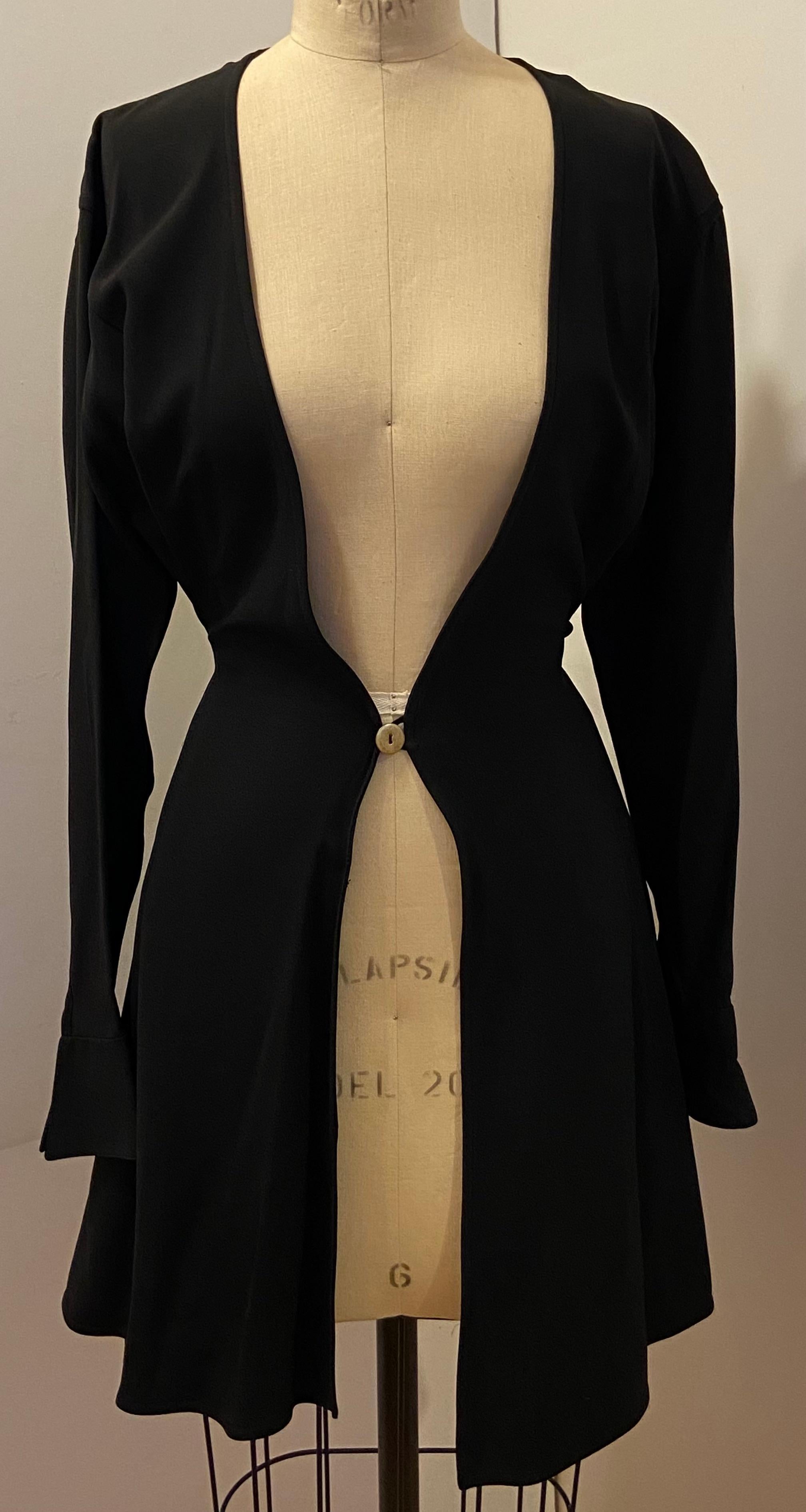 Claude Montana Black Wrap Dress/Optional Coat With Velvet Accents In Good Condition For Sale In New York, NY