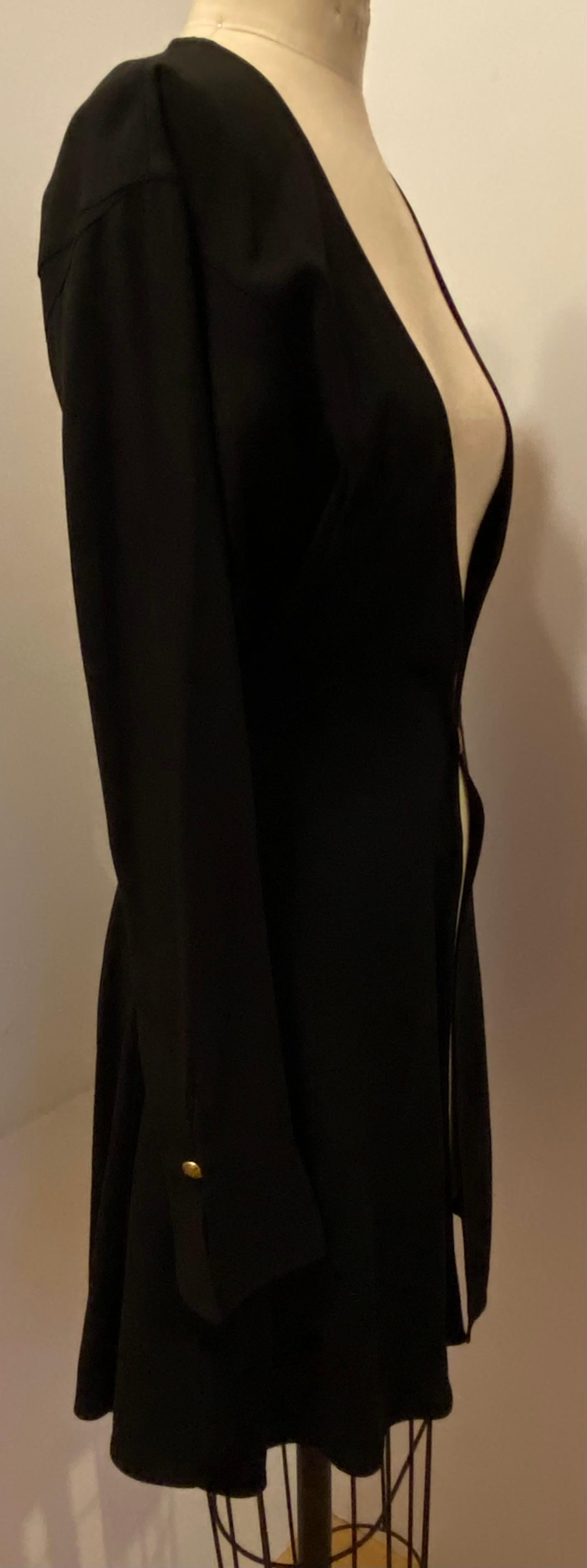 Claude Montana Black Wrap Dress/Optional Coat With Velvet Accents For Sale 1