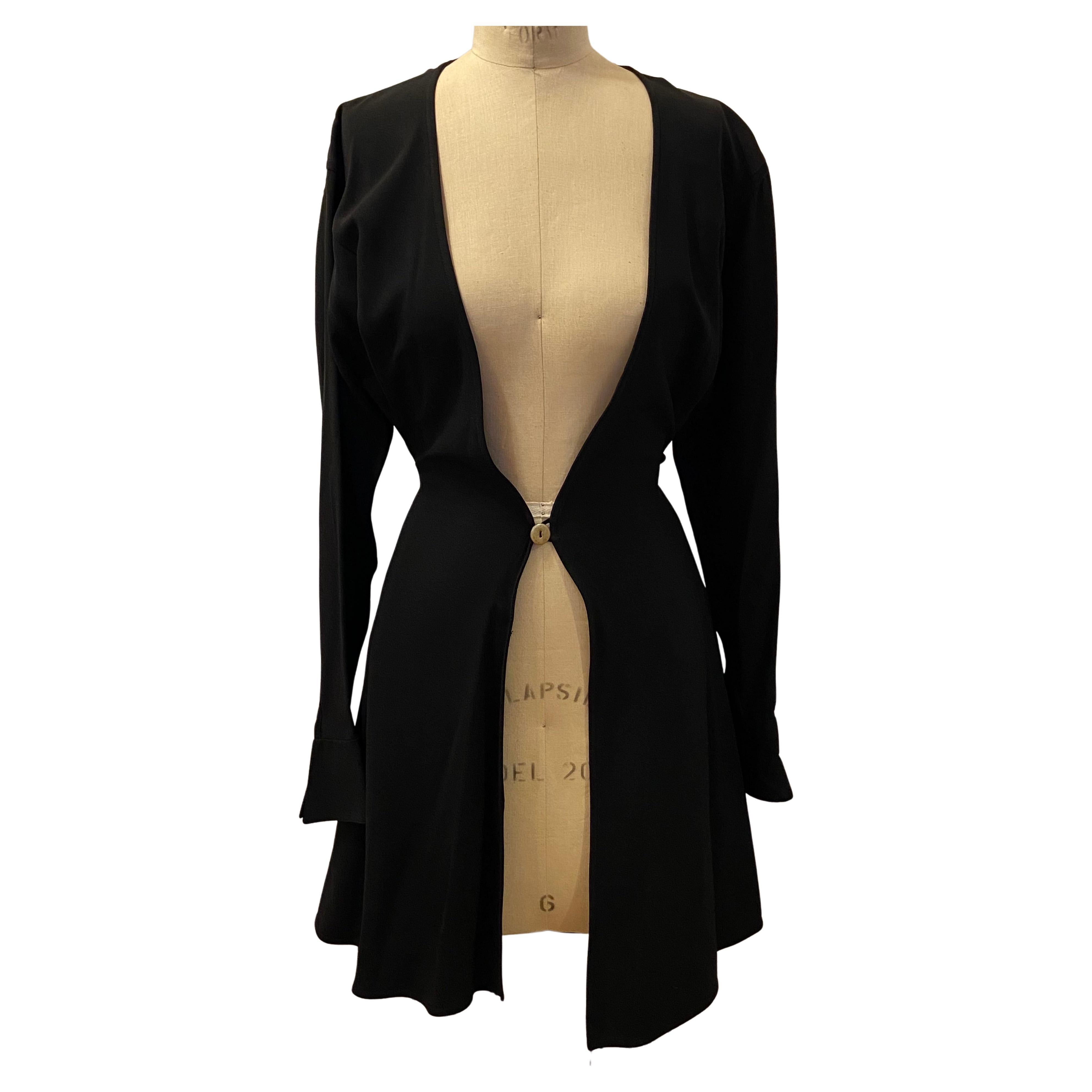 Claude Montana Black Wrap Dress/Optional Coat With Velvet Accents For Sale
