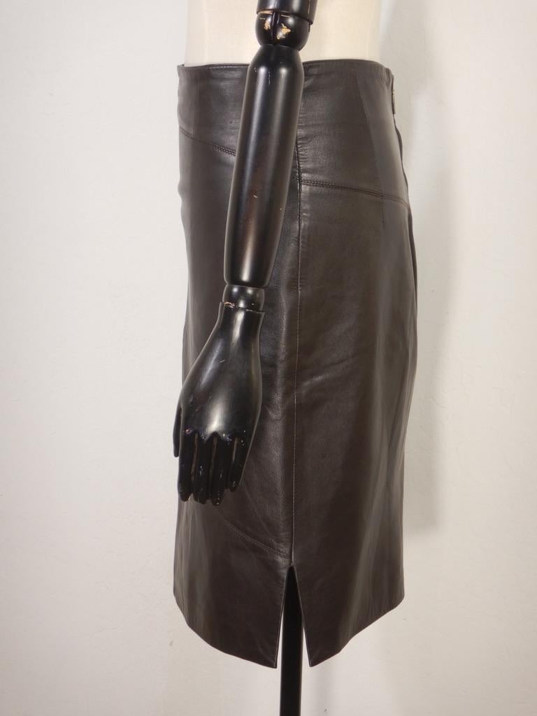 Claude Montana Blu Black Leather Jacket Skirt Suit For Sale 9