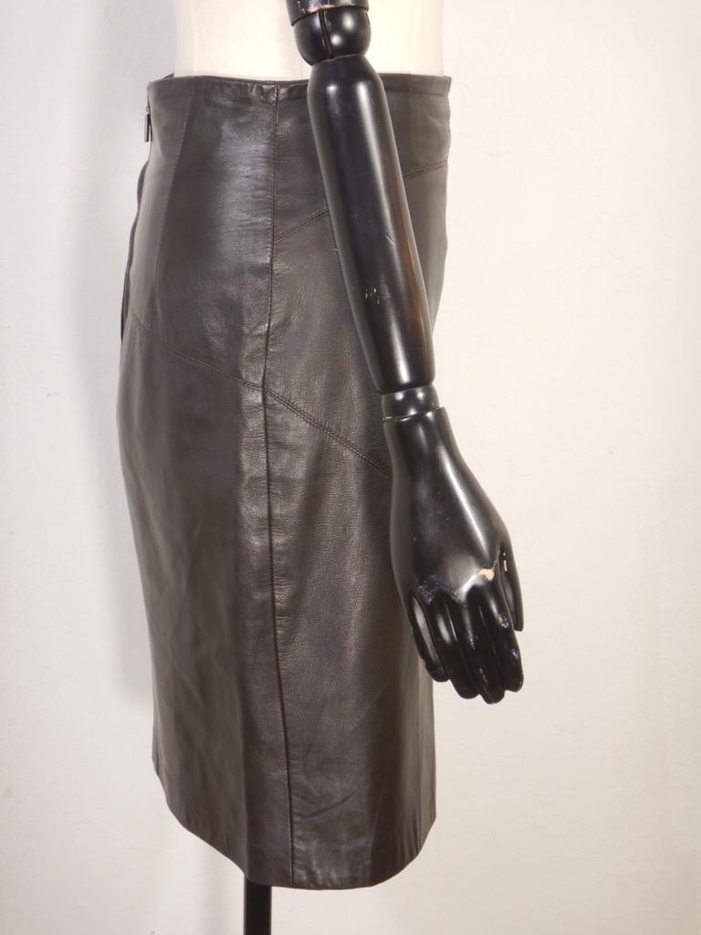 Claude Montana Blu Black Leather Jacket Skirt Suit For Sale 10