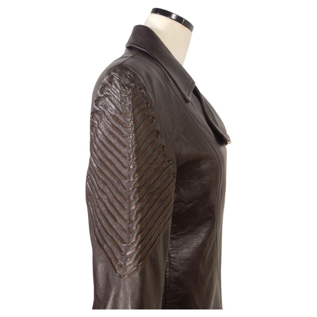 Claude Montana Blu Black Leather Jacket Skirt Suit For Sale 1