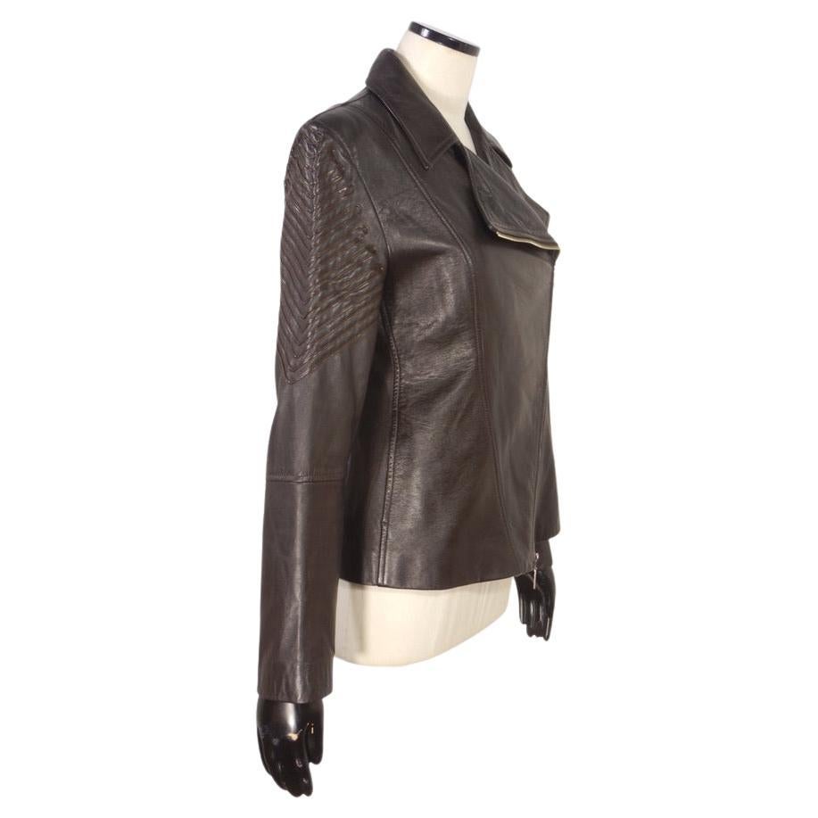 Claude Montana Blu Black Leather Jacket Skirt Suit For Sale 3
