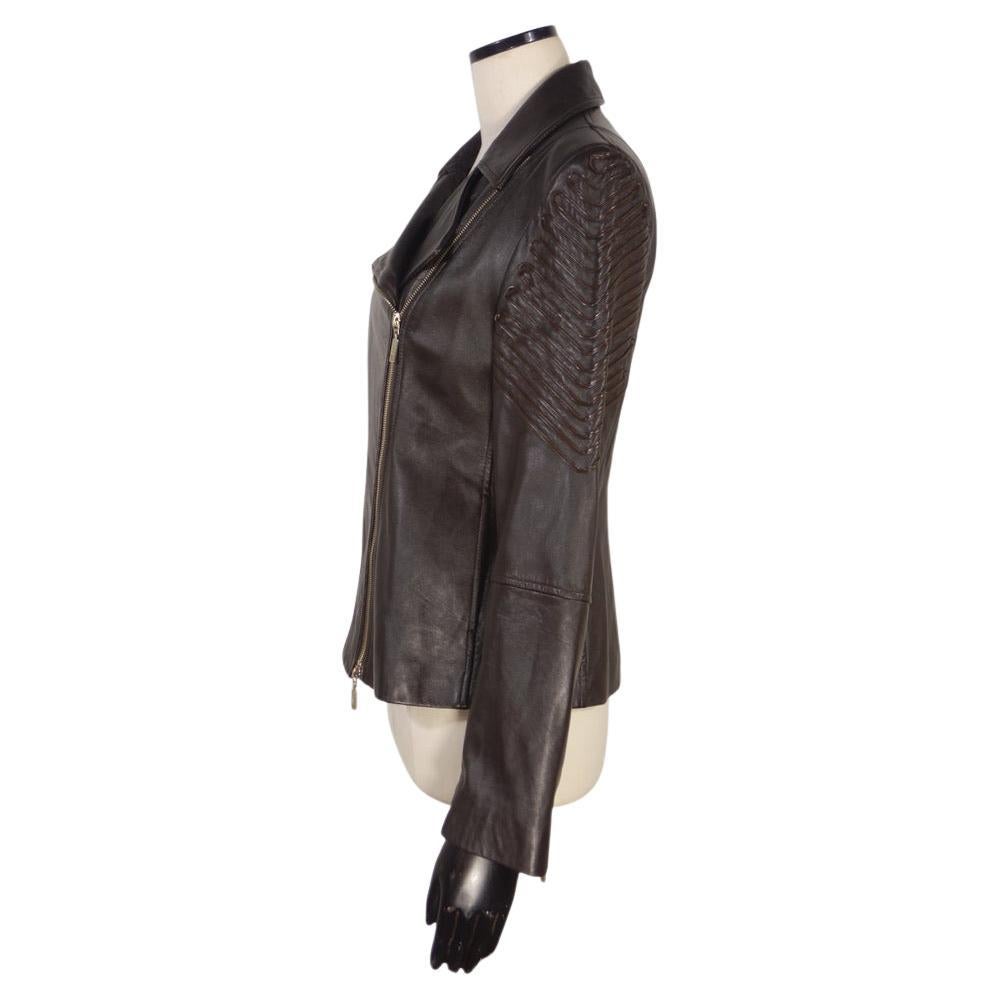 Claude Montana Blu Black Leather Jacket Skirt Suit For Sale 4