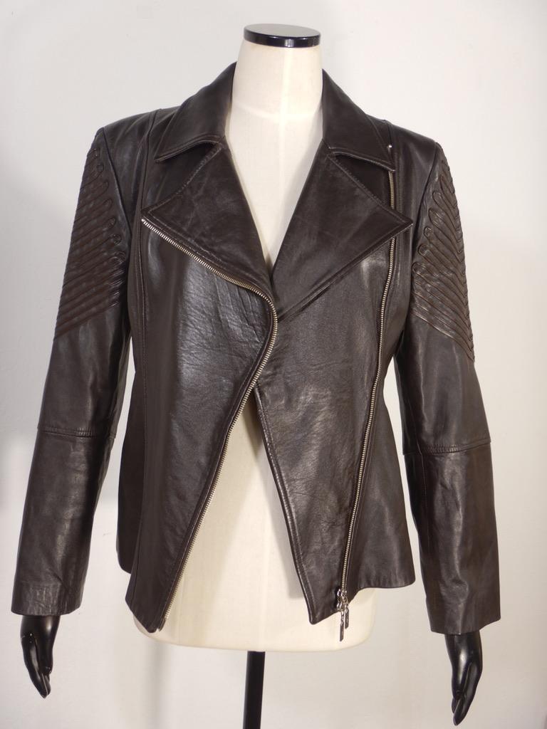 Claude Montana Blu Black Leather Jacket Skirt Suit For Sale 5