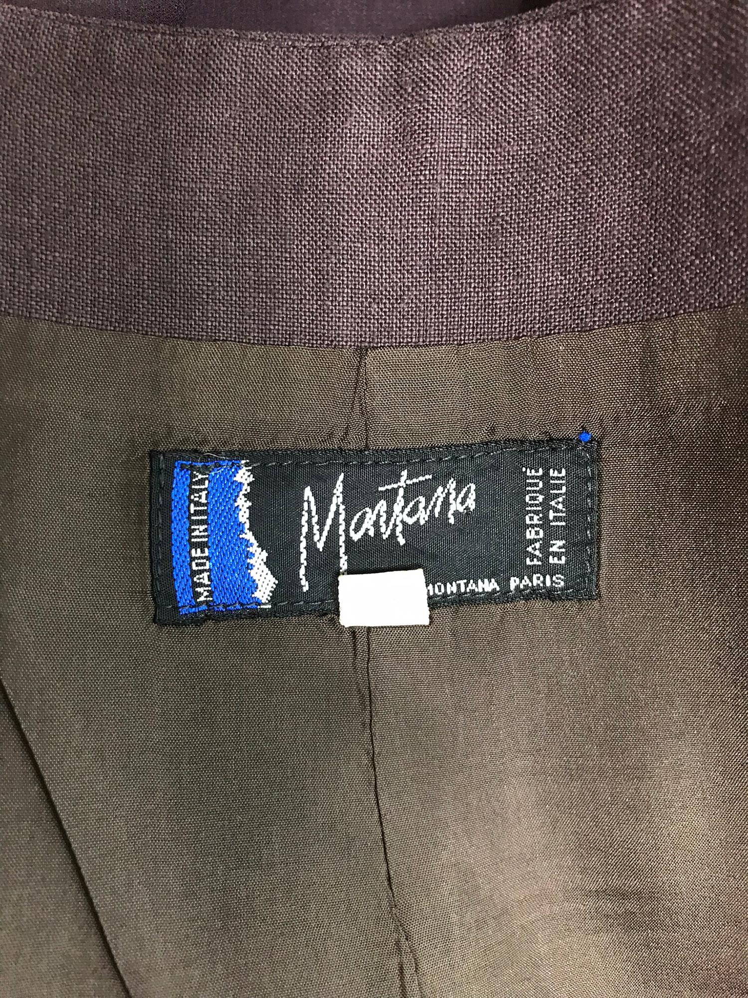 Claude Montana Brown Linen Drape Open Back Jacket 1980s For Sale 7