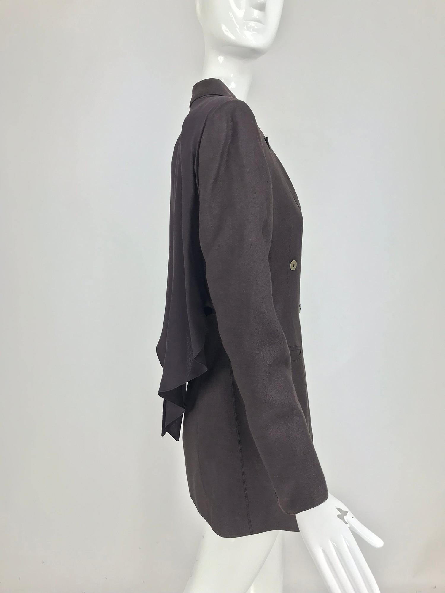 Claude Montana Brown Linen Drape Open Back Jacket 1980s For Sale 1