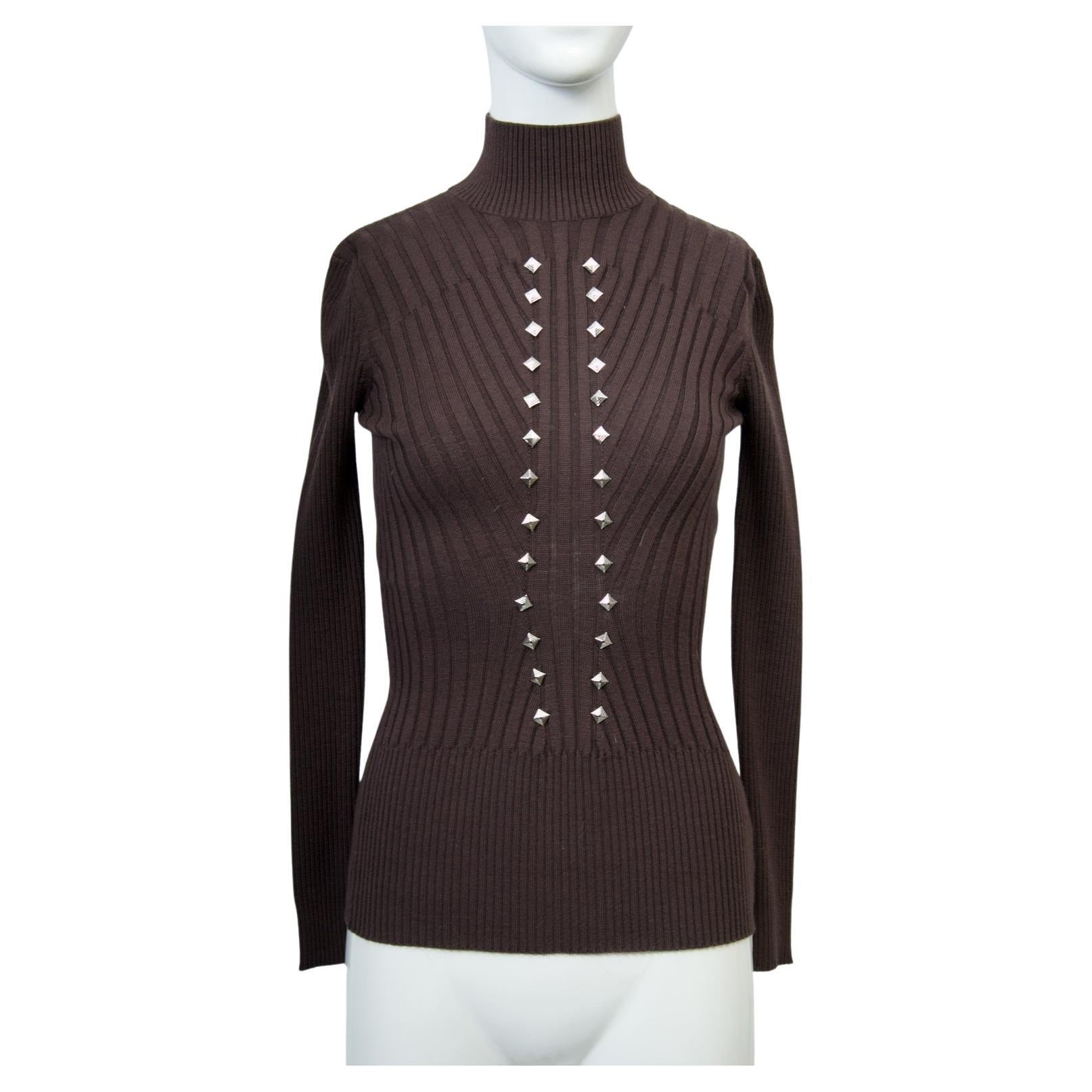Claude Montana Brown Wool Sweater with Nailheads