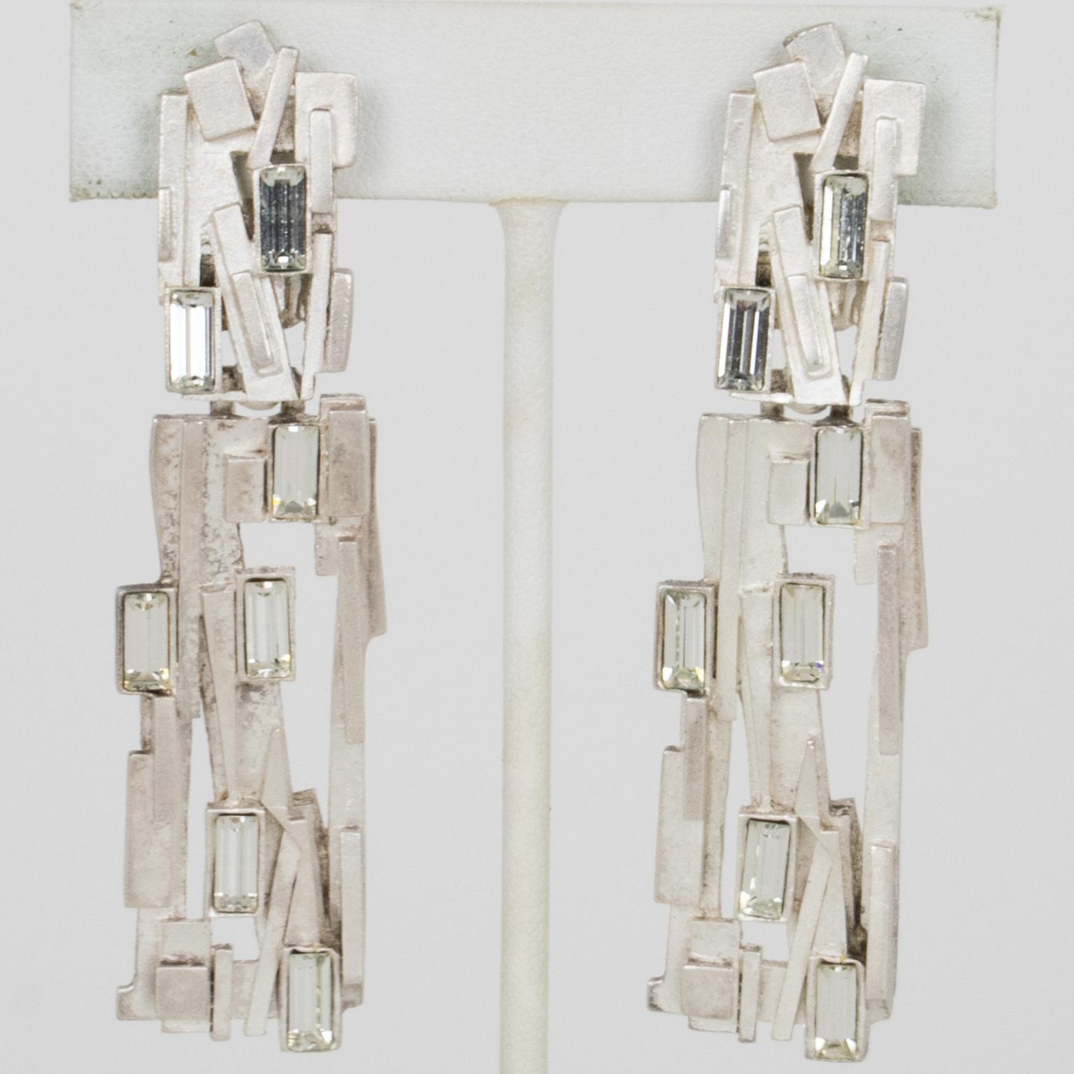 Claude Montana Futuristic Earrings with Rhinestones For Sale 3