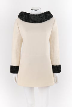 CLAUDE MONTANA c.1980’s Ivory Crepe Black Persian Lamb Mini Dress / Long Top