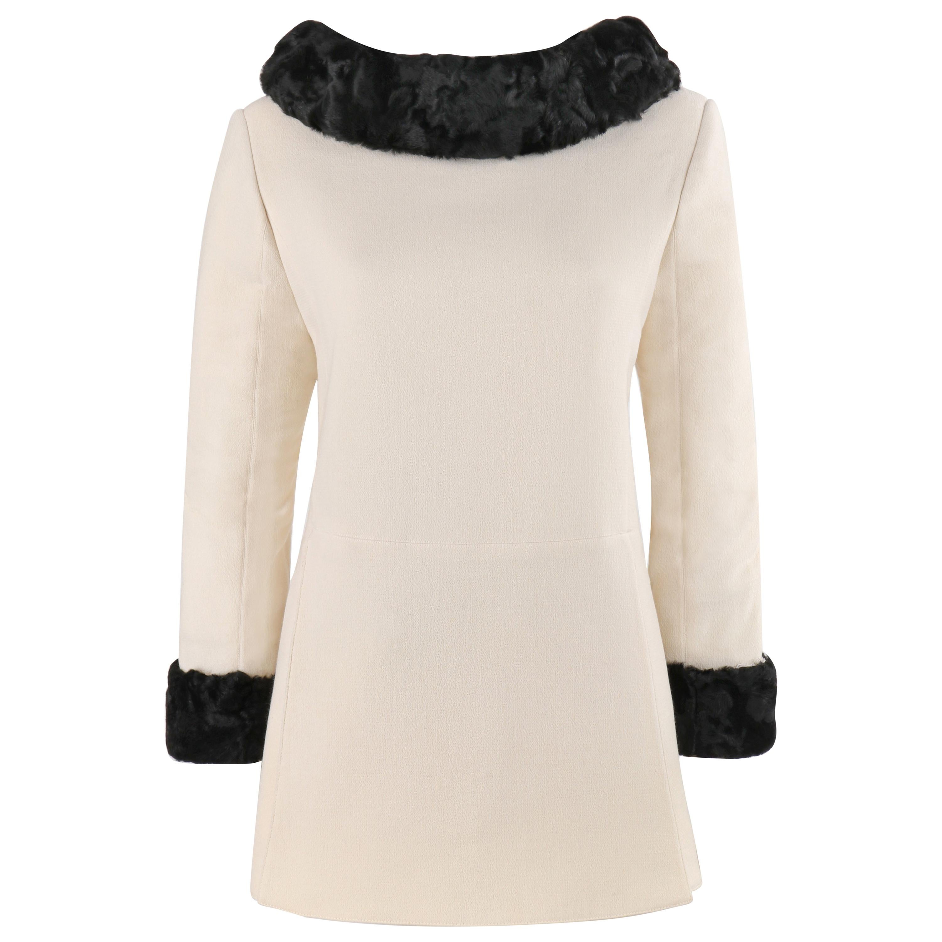 CLAUDE MONTANA c.1980’s Ivory Crepe Black Persian Lamb Mini Dress / Long Top