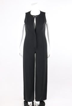 CLAUDE MONTANA c.1990's Black Sleeveless Zip Front Wide Leg Jumpsuit Large