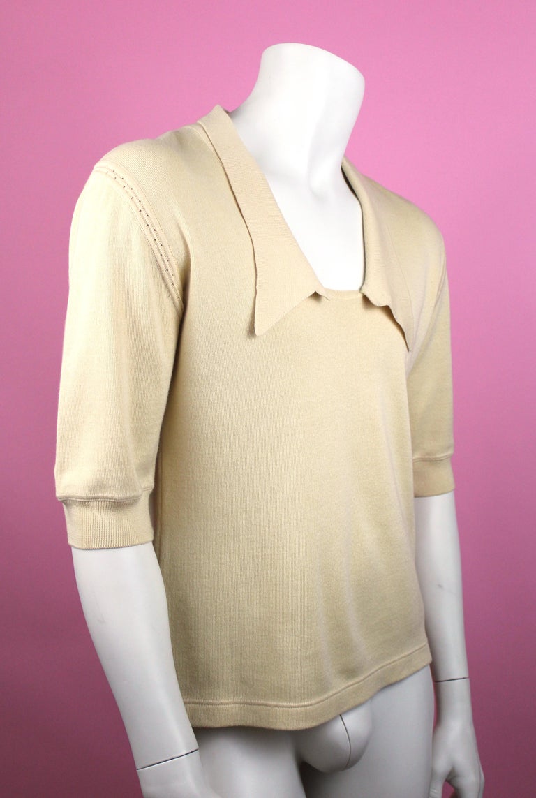 Claude Montana Canary Yellow Knit Cotton Polo, c. 80's, Size L In Excellent Condition For Sale In Los Angeles, CA