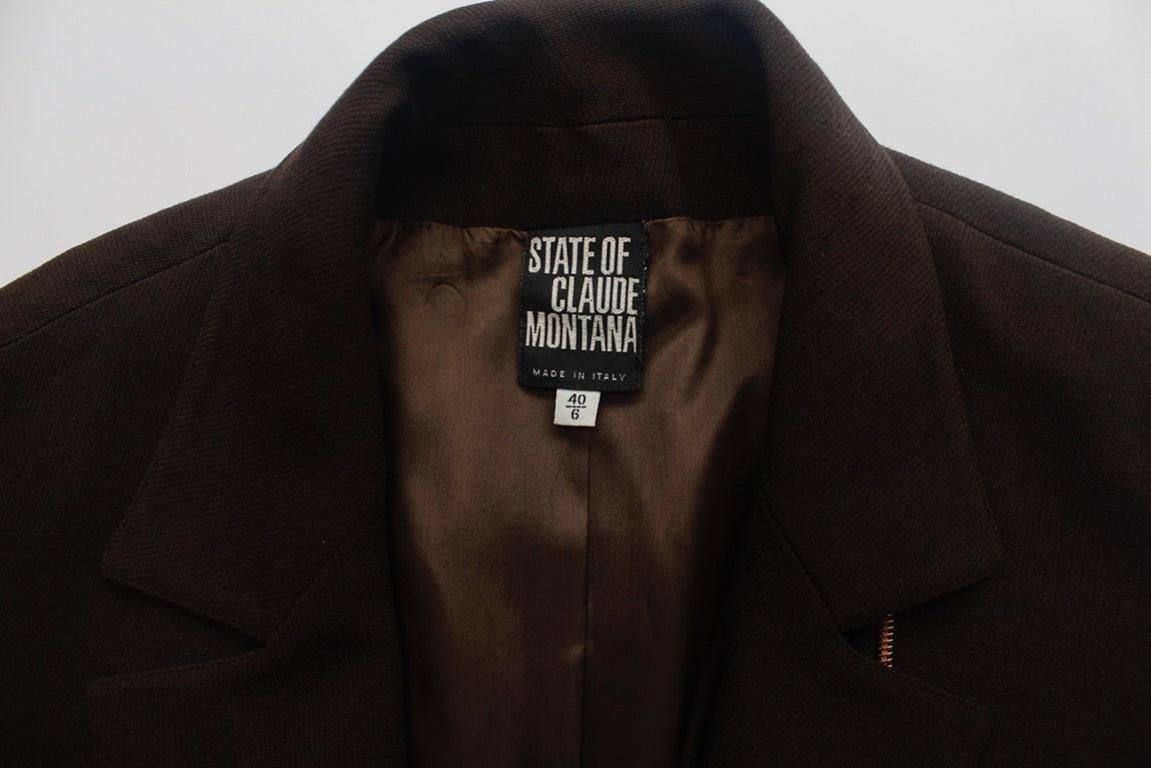 Claude Montana Double Jacket in Brown Wool Blend For Sale 6