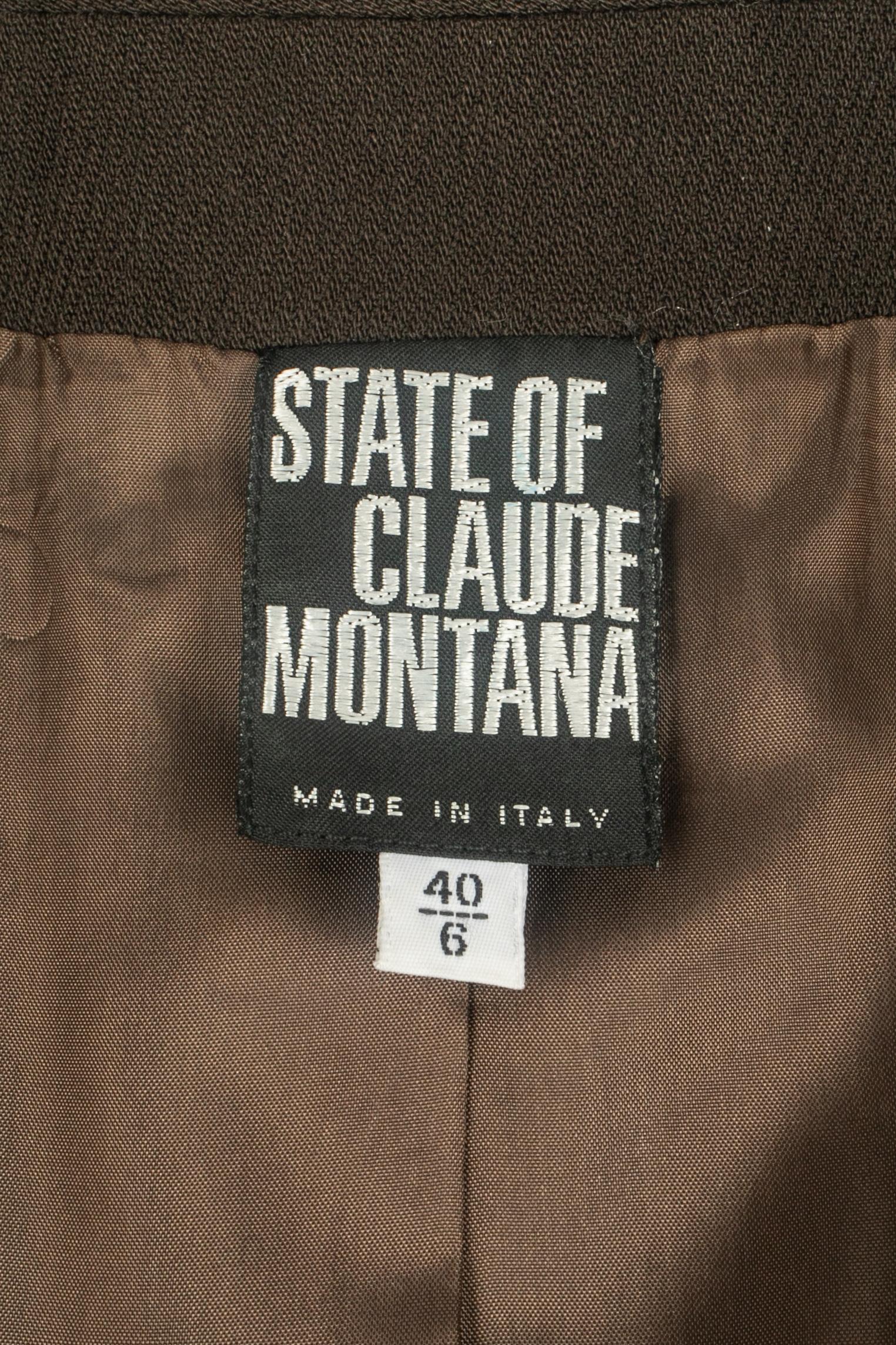 Chaqueta doble Claude Montana de mezcla de lana marrón en venta 6