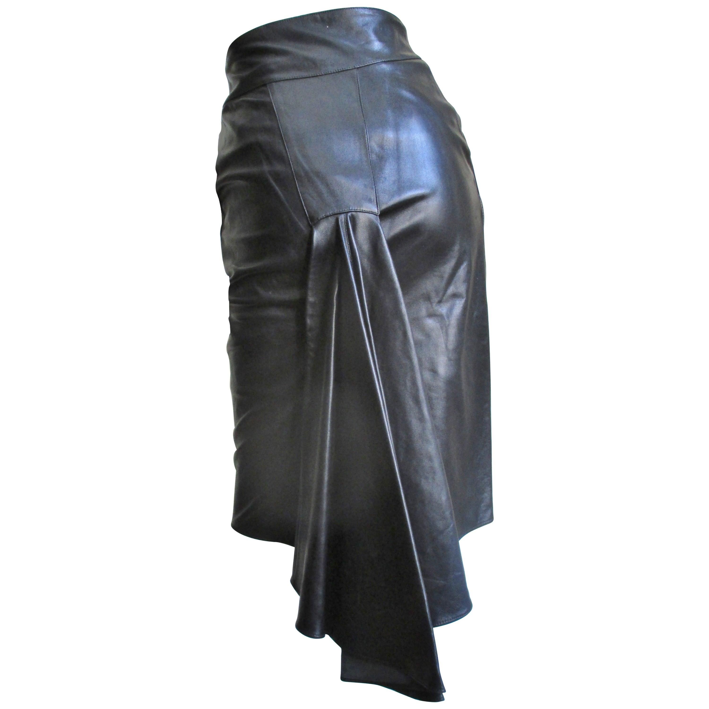 Claude Montana Drape Back Leather Skirt