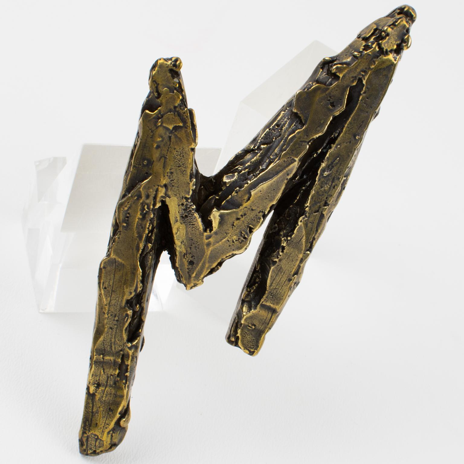 Modernist Claude Montana for Claire Deve Oversized Gilded Resin Pin Brooch